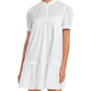 Aqua Puff Sleeve Light Blue Short Sleeve Smocked Trapeze Dress